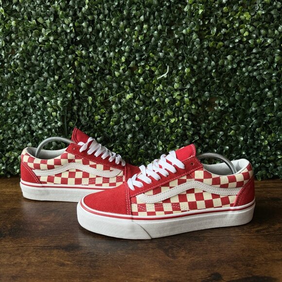 Vans Old Skool Checkerboard Women Size 8.5 Red White Athletic Shoes Sneakers - Picture 1 of 9